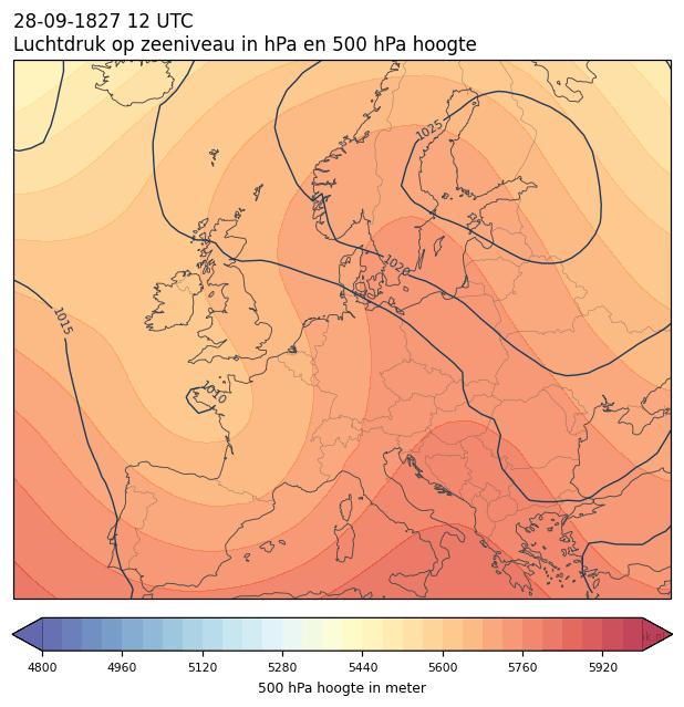 Weerkaart van 28 september 1827 om 12 UTC