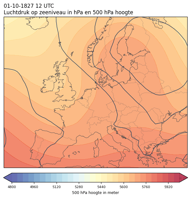 Weerkaart van 1 oktober 1827 om 12 UTC