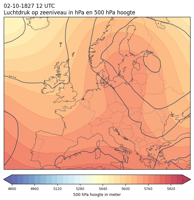 Weerkaart van 2 oktober 1827 om 12 UTC