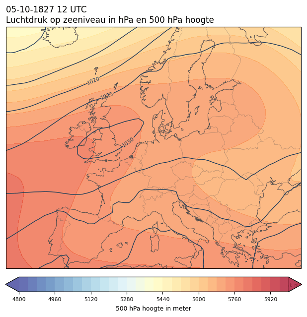 Weerkaart van 5 oktober 1827 om 12 UTC