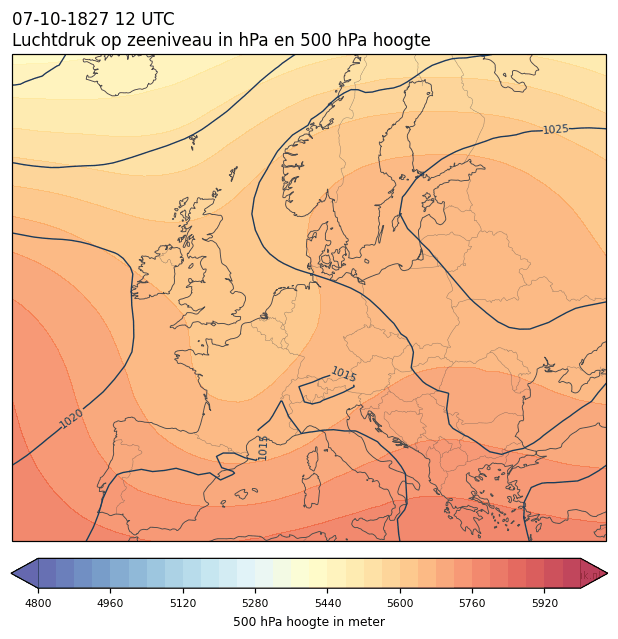 Weerkaart van 7 oktober 1827 om 12 UTC