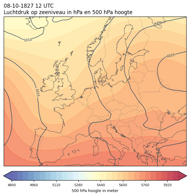 Weerkaart van 8 oktober 1827 om 12 UTC