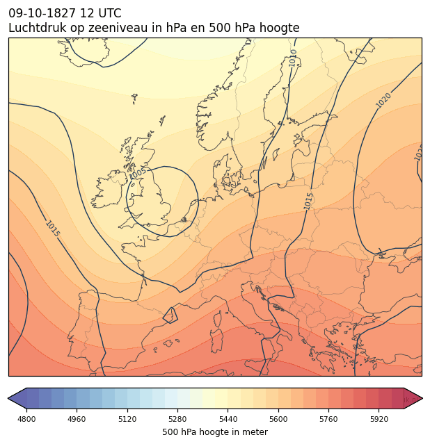 Weerkaart van 9 oktober 1827 om 12 UTC