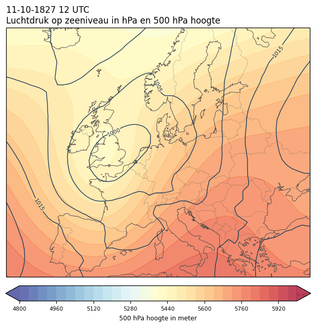 Weerkaart van 11 oktober 1827 om 12 UTC