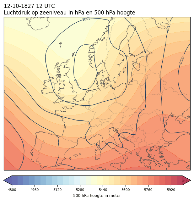Weerkaart van 12 oktober 1827 om 12 UTC