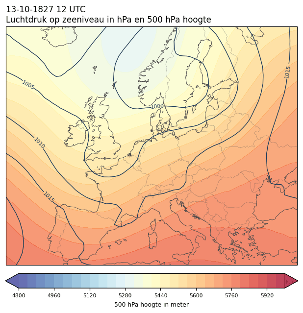 Weerkaart van 13 oktober 1827 om 12 UTC