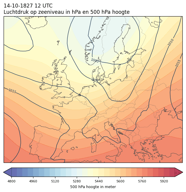 Weerkaart van 14 oktober 1827 om 12 UTC