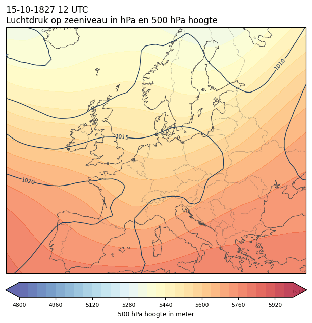Weerkaart van 15 oktober 1827 om 12 UTC