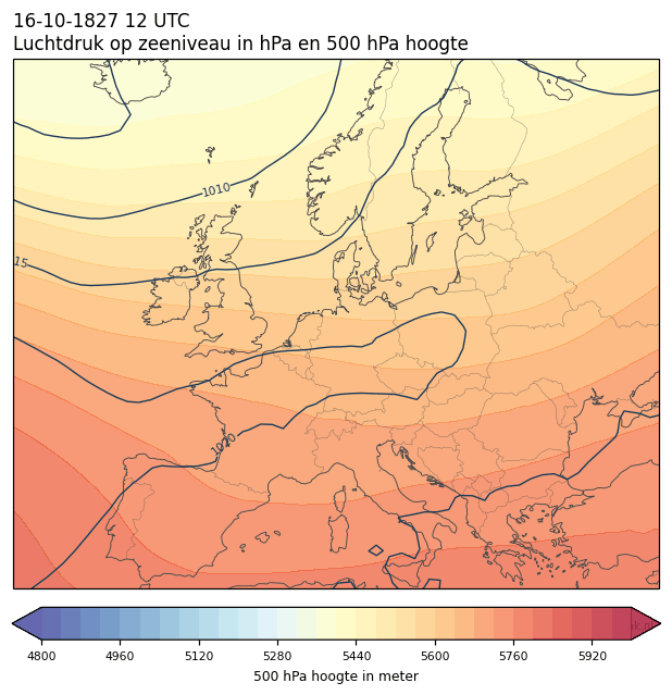 Weerkaart van 16 oktober 1827 om 12 UTC