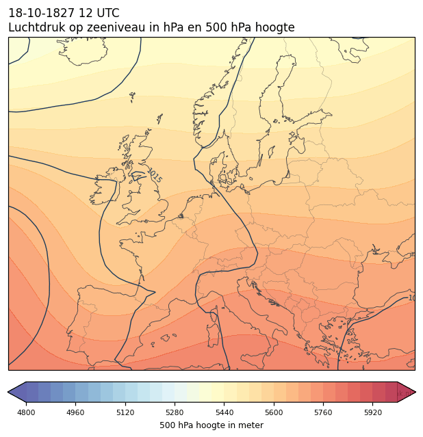 Weerkaart van 18 oktober 1827 om 12 UTC