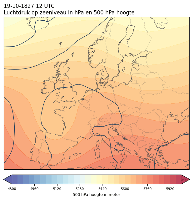 Weerkaart van 19 oktober 1827 om 12 UTC