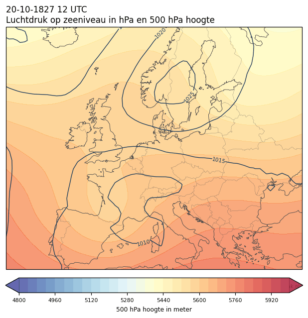 Weerkaart van 20 oktober 1827 om 12 UTC