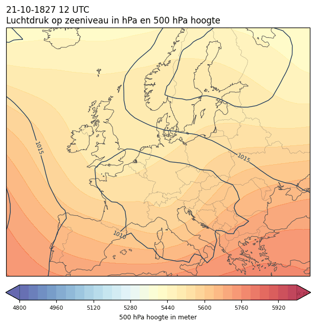 Weerkaart van 21 oktober 1827 om 12 UTC