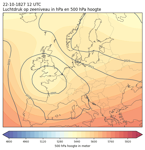 Weerkaart van 22 oktober 1827 om 12 UTC