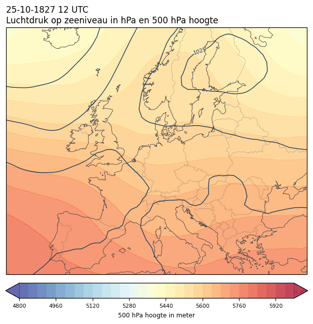 Weerkaart van 25 oktober 1827 om 12 UTC