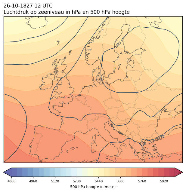 Weerkaart van 26 oktober 1827 om 12 UTC