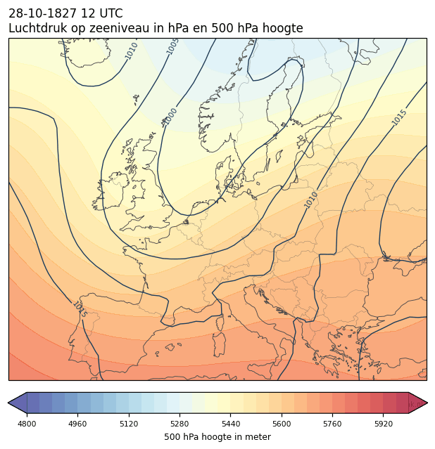 Weerkaart van 28 oktober 1827 om 12 UTC