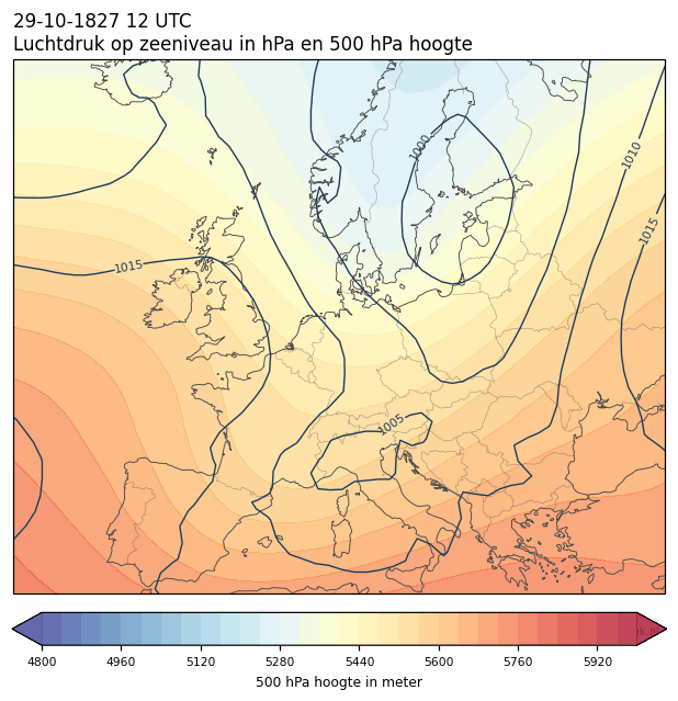 Weerkaart van 29 oktober 1827 om 12 UTC
