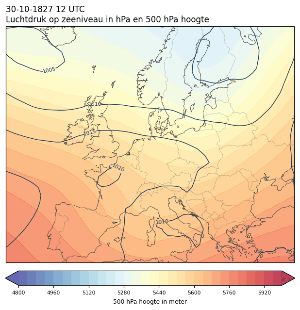 Weerkaart van 30 oktober 1827 om 12 UTC