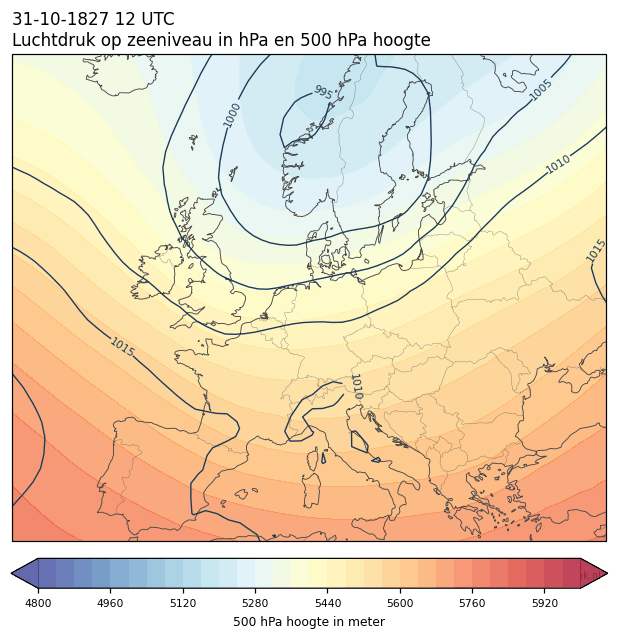 Weerkaart van 31 oktober 1827 om 12 UTC