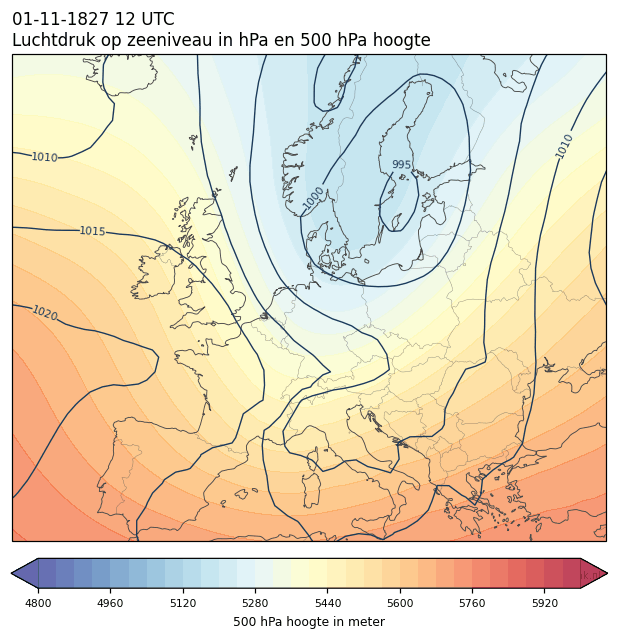 Weerkaart van 1 november 1827 om 12 UTC