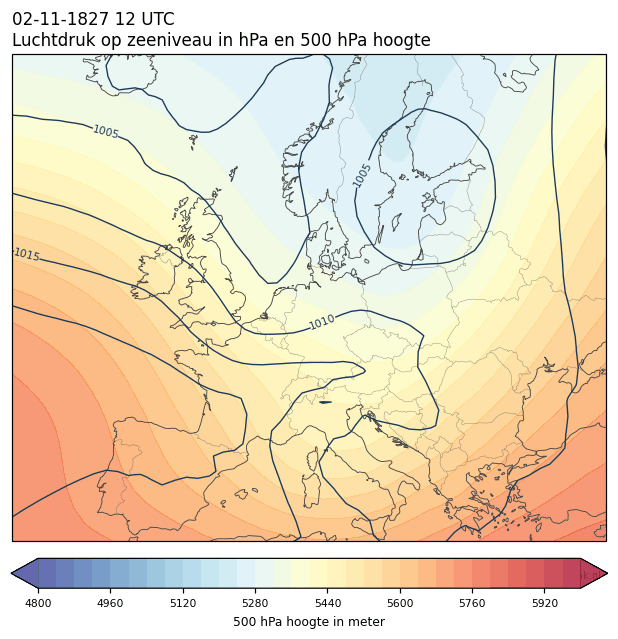 Weerkaart van 2 november 1827 om 12 UTC