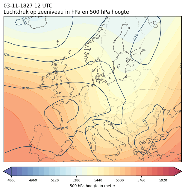 Weerkaart van 3 november 1827 om 12 UTC