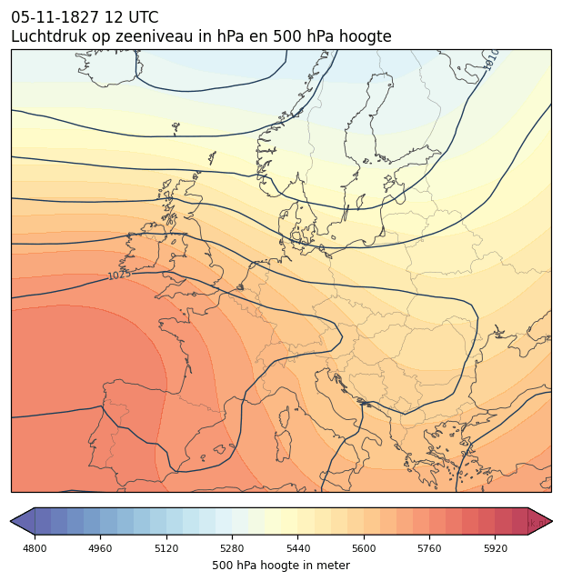 Weerkaart van 5 november 1827 om 12 UTC