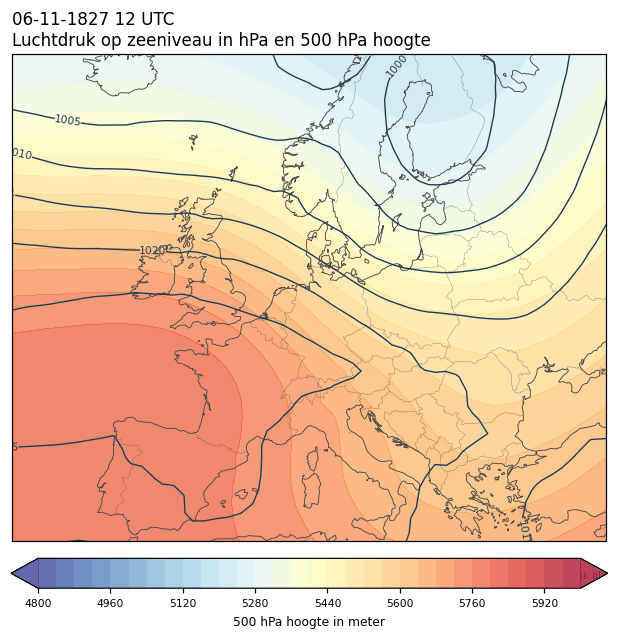 Weerkaart van 6 november 1827 om 12 UTC