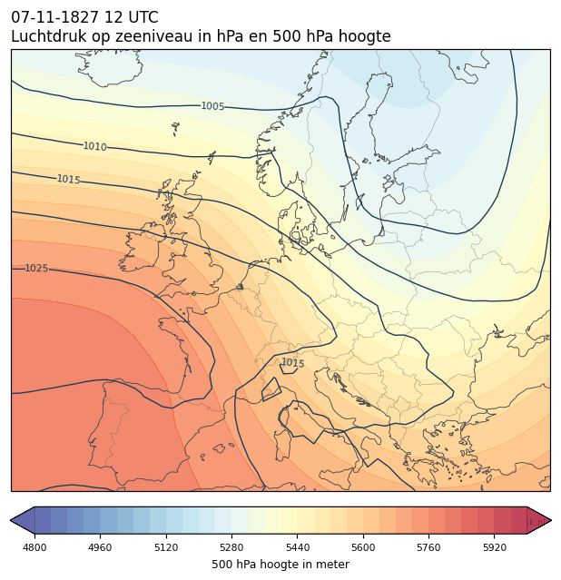 Weerkaart van 7 november 1827 om 12 UTC