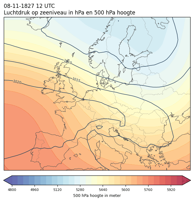 Weerkaart van 8 november 1827 om 12 UTC