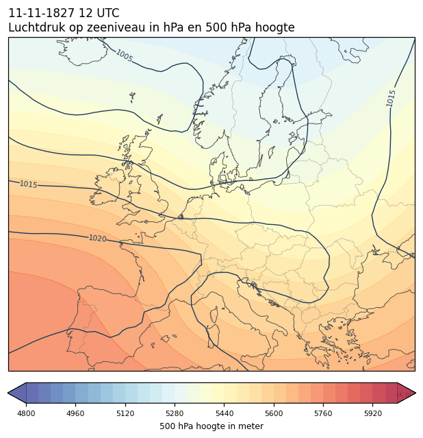 Weerkaart van 11 november 1827 om 12 UTC