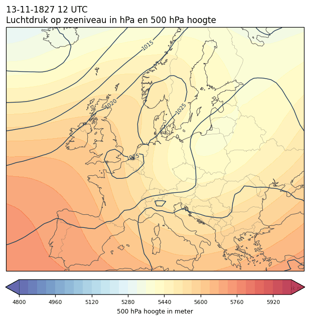 Weerkaart van 13 november 1827 om 12 UTC