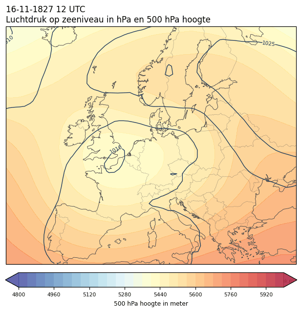 Weerkaart van 16 november 1827 om 12 UTC
