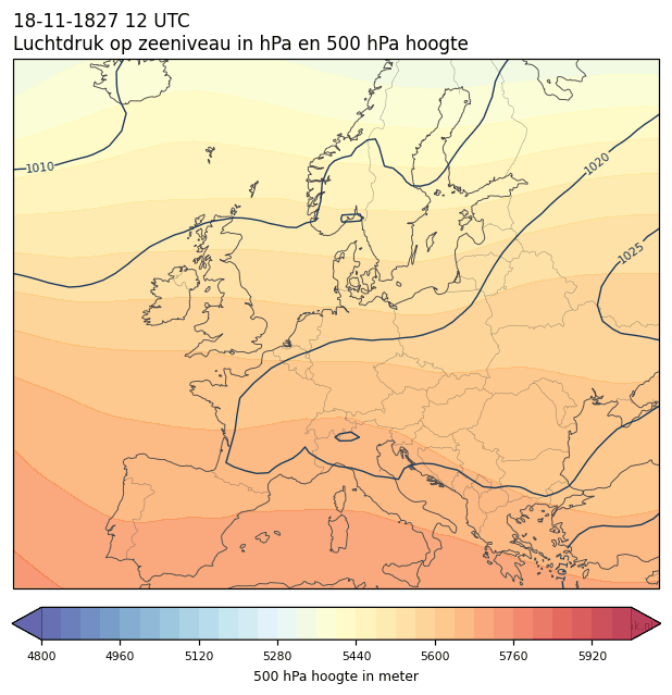 Weerkaart van 18 november 1827 om 12 UTC