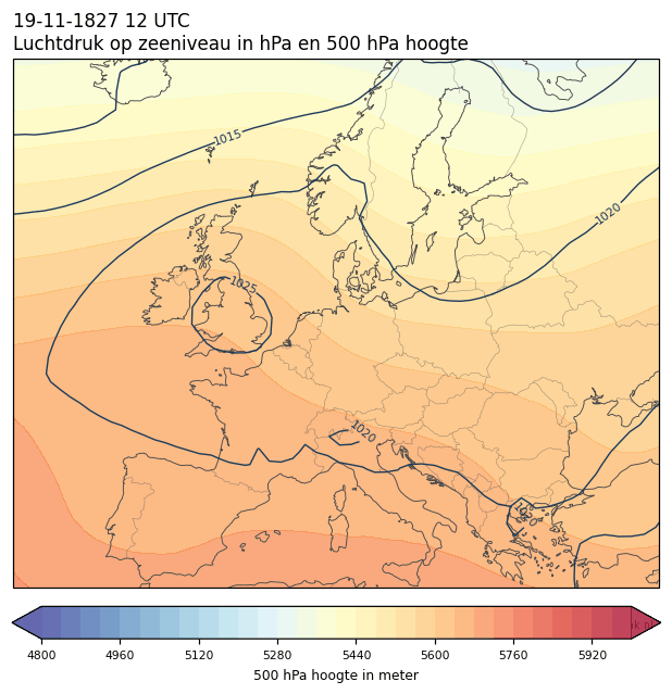 Weerkaart van 19 november 1827 om 12 UTC