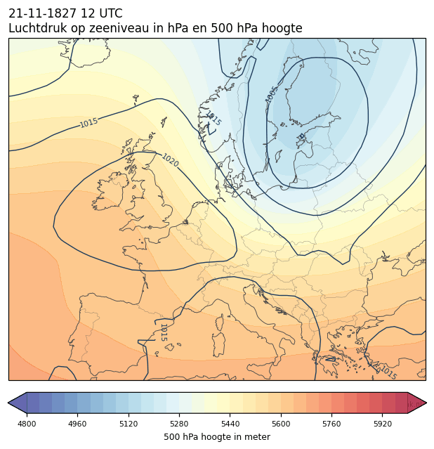 Weerkaart van 21 november 1827 om 12 UTC