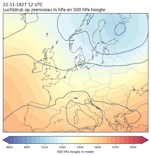 Weerkaart van 22 november 1827 om 12 UTC