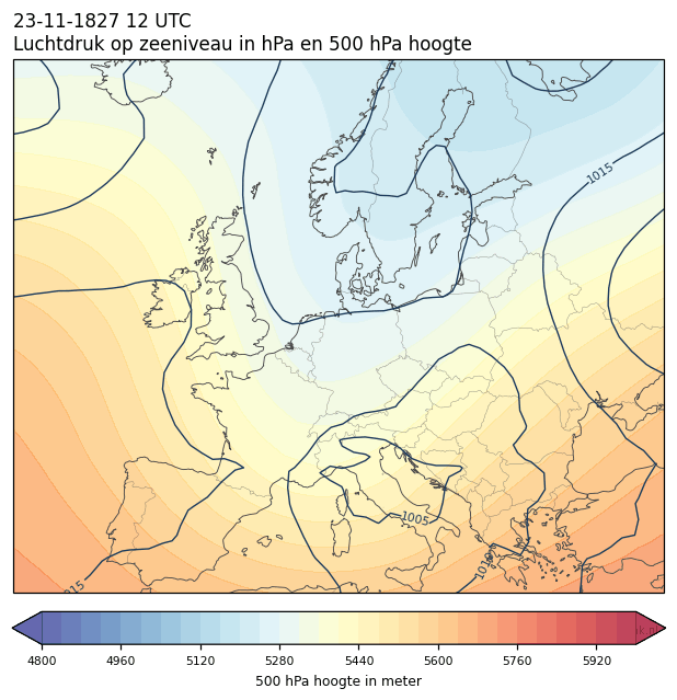 Weerkaart van 23 november 1827 om 12 UTC