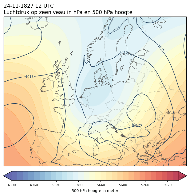 Weerkaart van 24 november 1827 om 12 UTC