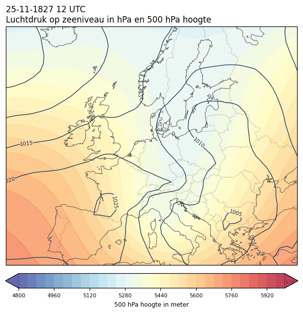 Weerkaart van 25 november 1827 om 12 UTC