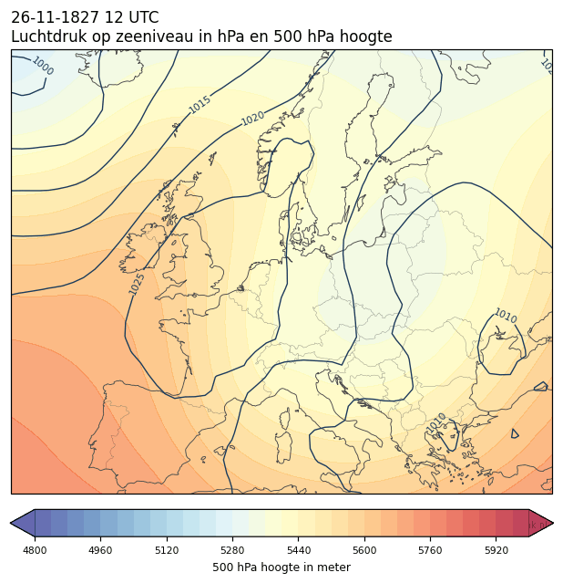 Weerkaart van 26 november 1827 om 12 UTC