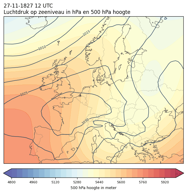Weerkaart van 27 november 1827 om 12 UTC