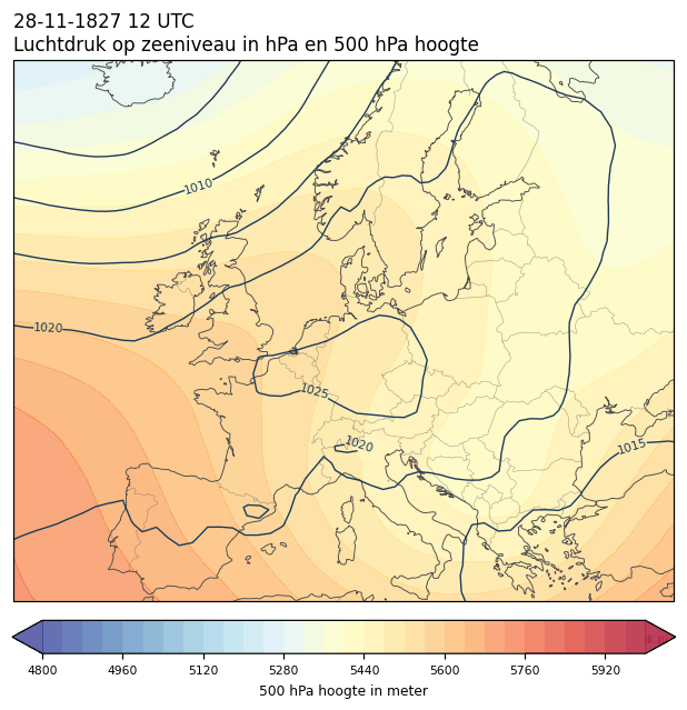 Weerkaart van 28 november 1827 om 12 UTC