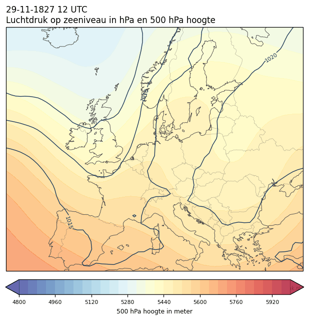 Weerkaart van 29 november 1827 om 12 UTC