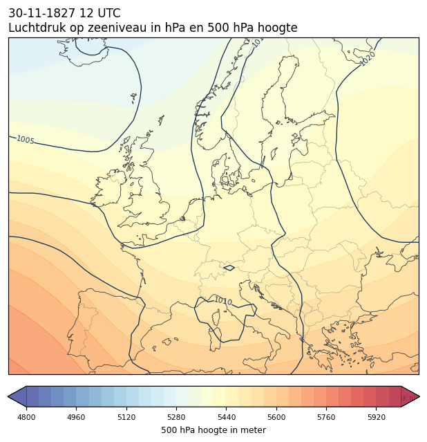 Weerkaart van 30 november 1827 om 12 UTC