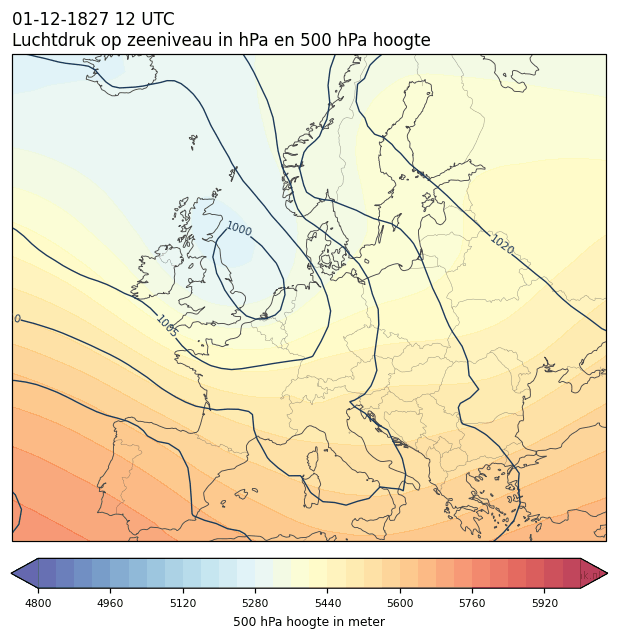 Weerkaart van 1 december 1827 om 12 UTC