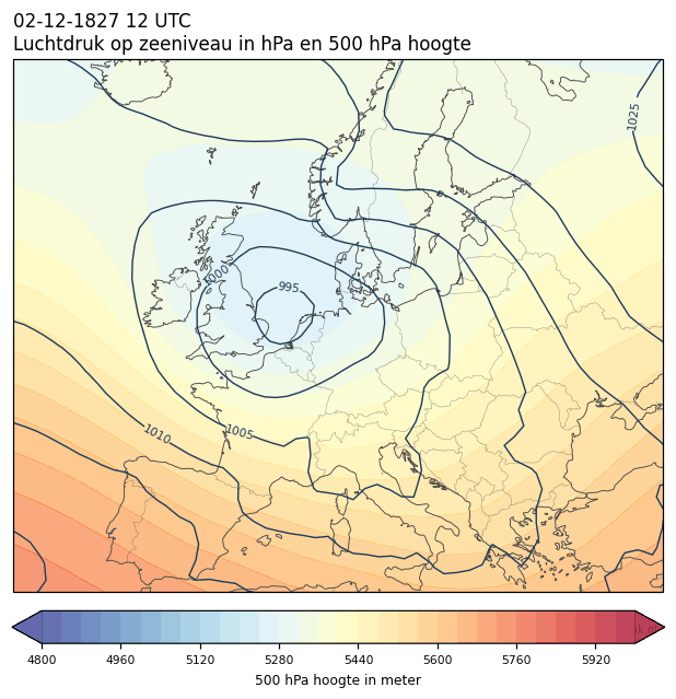 Weerkaart van 2 december 1827 om 12 UTC