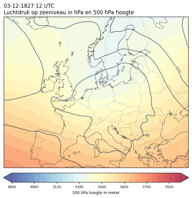 Weerkaart van 3 december 1827 om 12 UTC