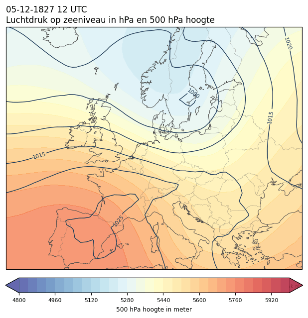 Weerkaart van 5 december 1827 om 12 UTC